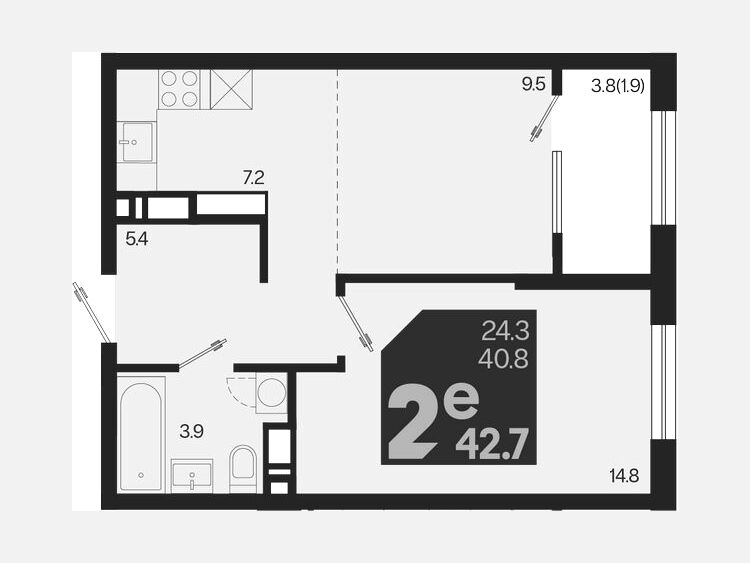 2-комнатная квартира, 42.70 м², 14/18 этаж фото 0