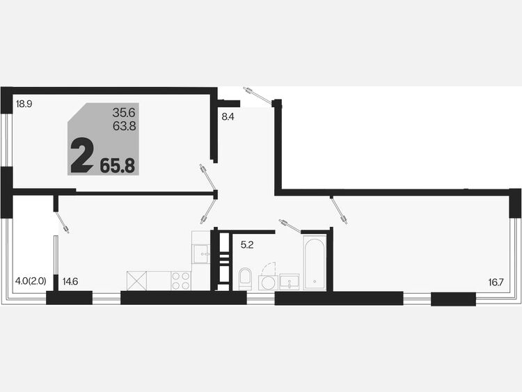2-комнатная квартира, 65.80 м², 14/18 этаж фото 0