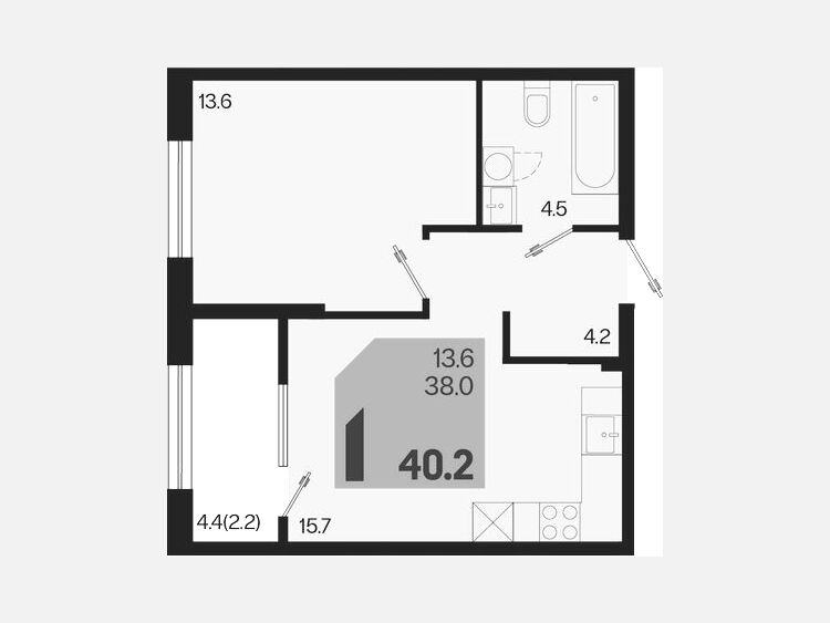 2-комнатная квартира, 40.20 м², 2/18 этаж фото 0