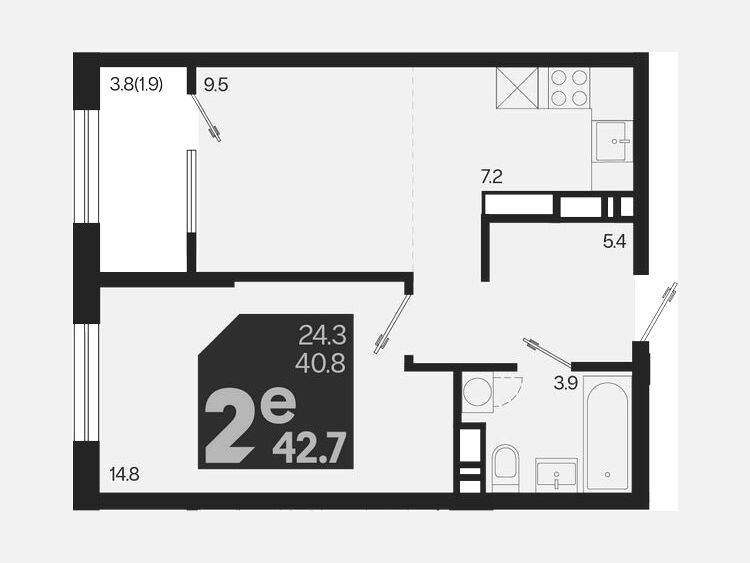2-комнатная квартира, 42.70 м², 17/18 этаж фото 0