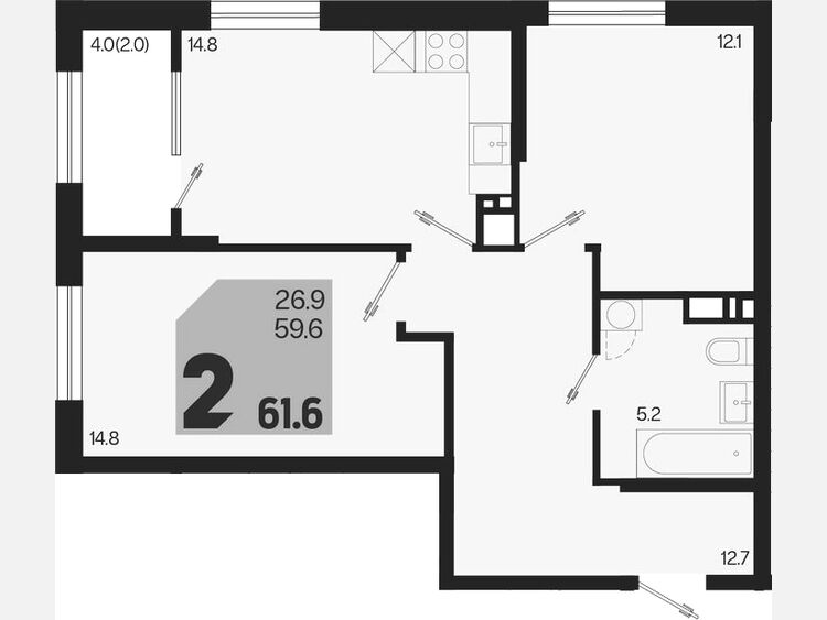2-комнатная квартира, 61.60 м², 16/18 этаж фото 0