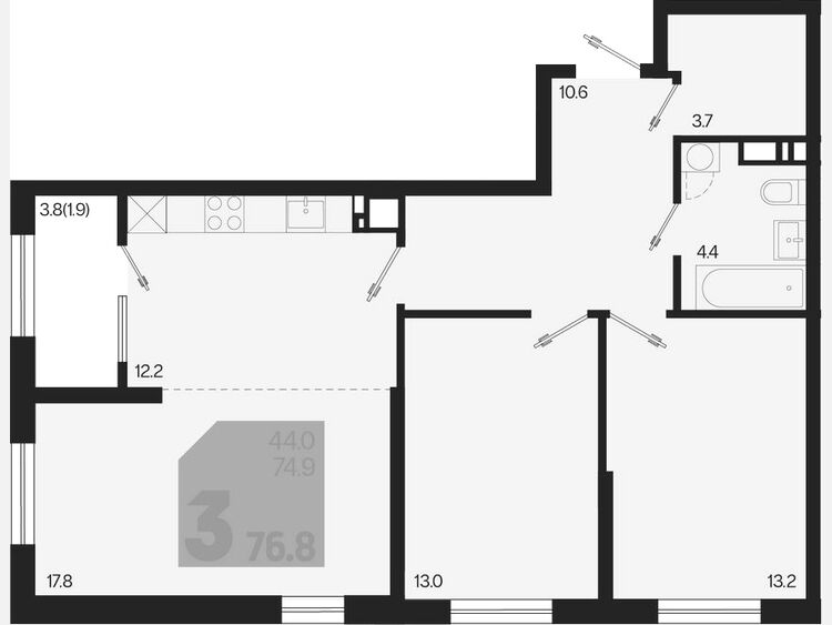 3-комнатная квартира, 76.80 м², 18/18 этаж фото 0