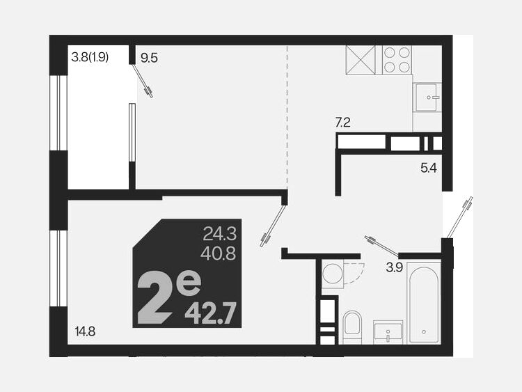 2-комнатная квартира, 42.70 м², 18/18 этаж фото 0