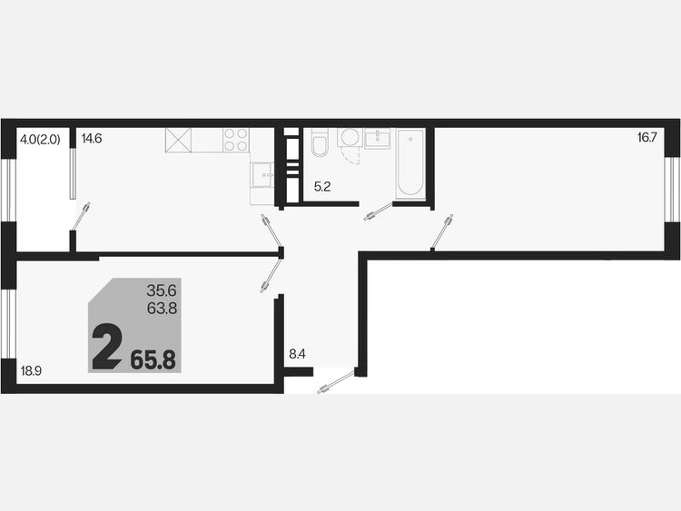 2-комнатная квартира, 65.80 м², 3/18 этаж фото 0