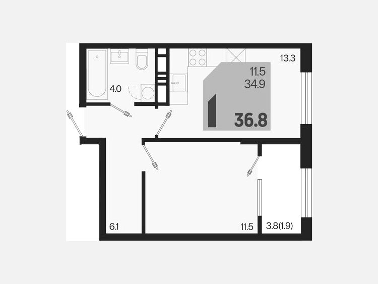 1-комнатная квартира, 36.80 м², 17/18 этаж фото 0