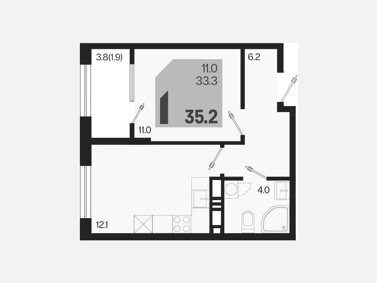 1-комнатная квартира, 35.20 м², 13/18 этаж фото 0