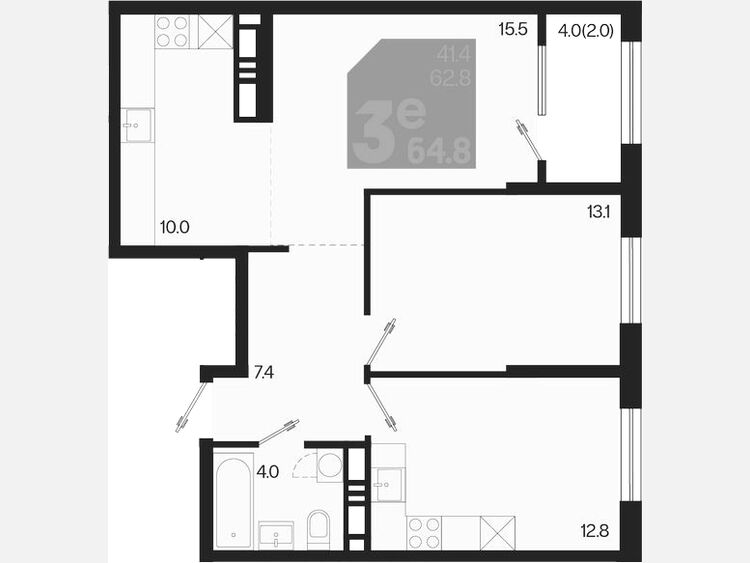 3-комнатная квартира, 64.80 м², 18/18 этаж фото 0