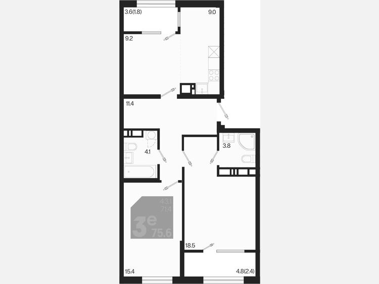 3-комнатная квартира, 75.60 м², 9/9 этаж фото 0