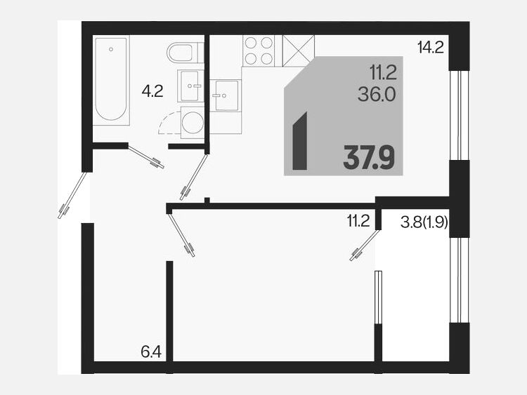 1-комнатная квартира, 37.90 м², 2/9 этаж фото 0