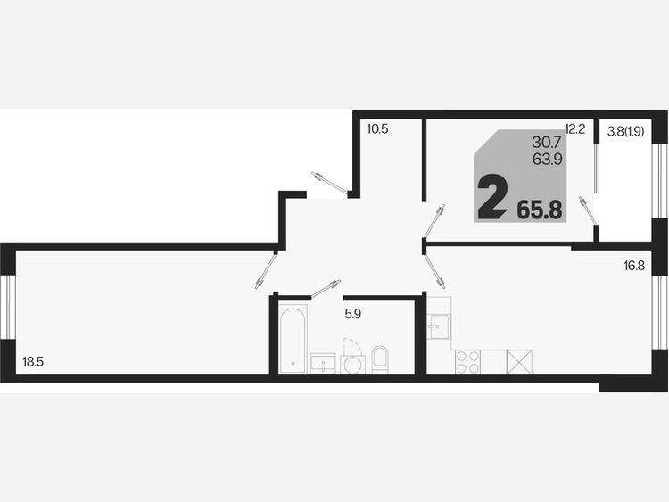 3-комнатная квартира, 65.80 м², 2/18 этаж фото 0
