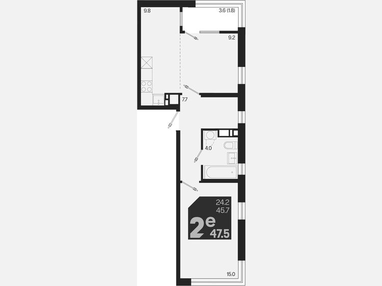 2-комнатная квартира, 47.50 м², 14/18 этаж фото 0