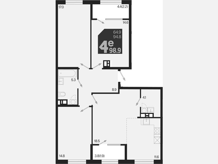 4-комнатная квартира, 98.90 м², 9/9 этаж фото 0