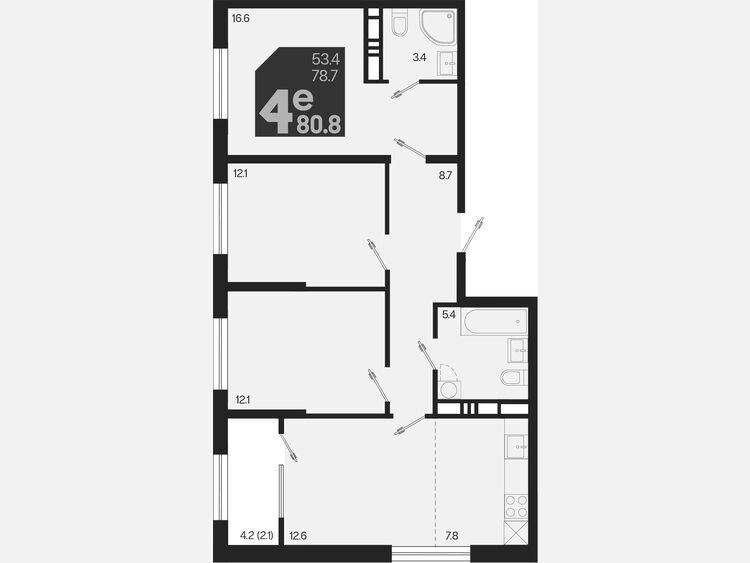 4-комнатная квартира, 80.80 м², 18/18 этаж фото 0
