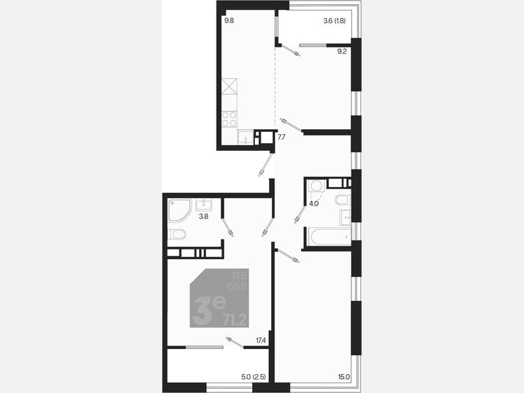 3-комнатная квартира, 71.20 м², 18/18 этаж фото 0