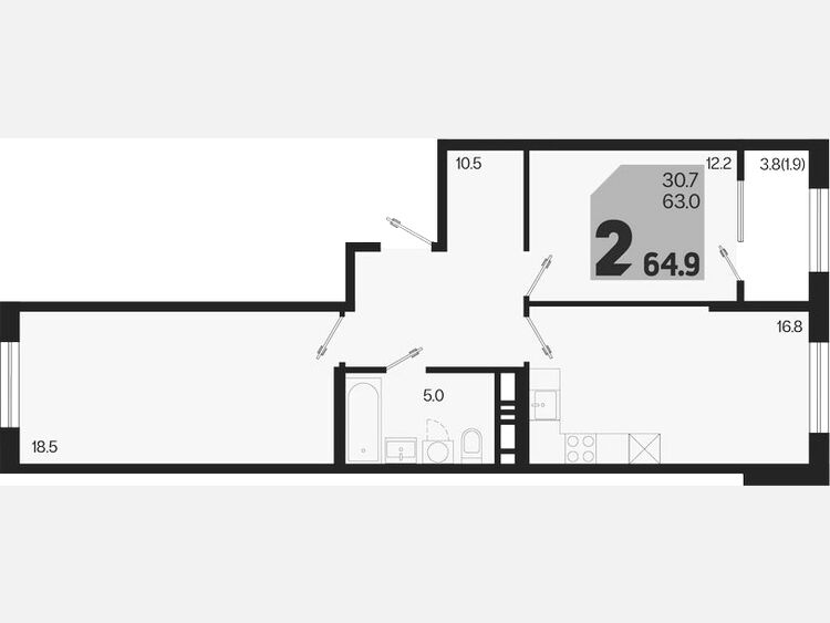3-комнатная квартира, 64.90 м², 4/18 этаж фото 0