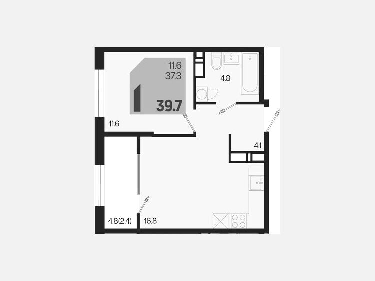 2-комнатная квартира, 39.70 м², 13/18 этаж фото 0