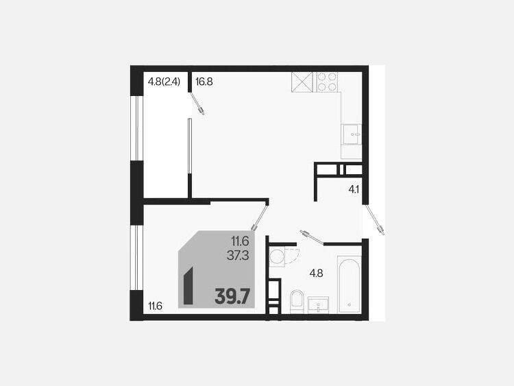2-комнатная квартира, 39.70 м², 13/18 этаж фото 0