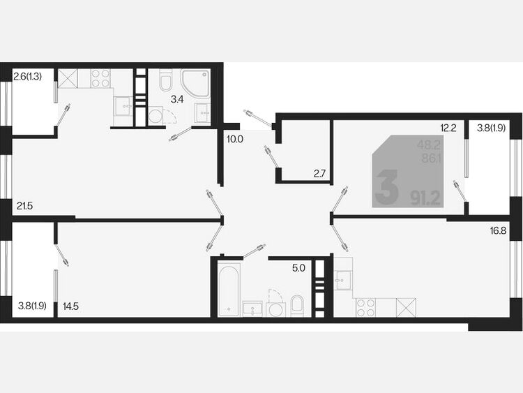 4-комнатная квартира, 91.20 м², 18/18 этаж фото 0
