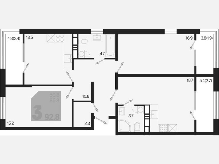 3-комнатная квартира, 92.80 м², 18/18 этаж фото 0