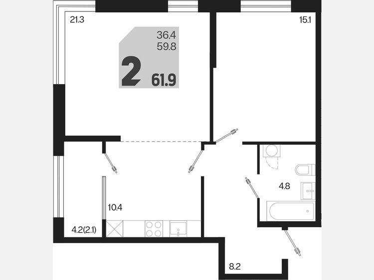 2-комнатная квартира, 61.90 м², 2/18 этаж фото 0