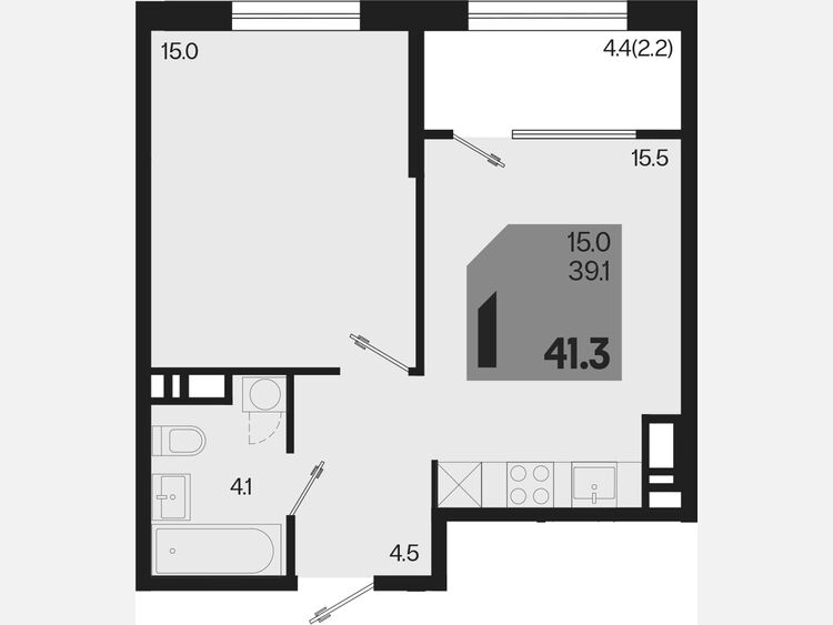 2-комнатная квартира, 41.30 м², 7/18 этаж фото 0