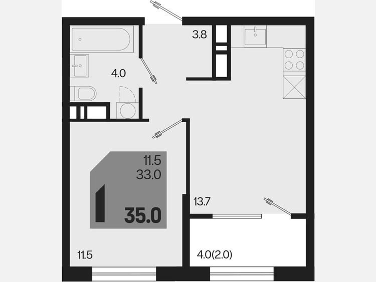 1-комнатная квартира, 35 м², 16/18 этаж фото 0