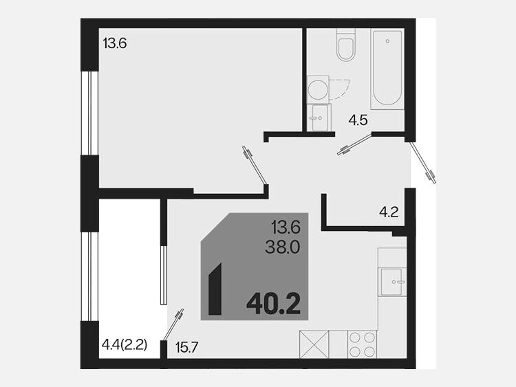 2-комнатная квартира, 40.20 м², 2/18 этаж фото 0