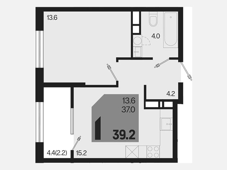 2-комнатная квартира, 39.20 м², 11/18 этаж фото 0