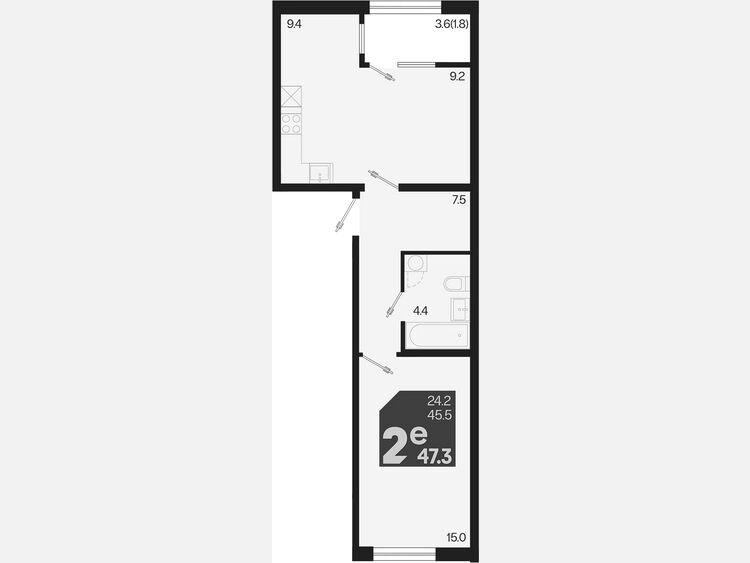 2-комнатная квартира, 47.30 м², 2/9 этаж фото 0