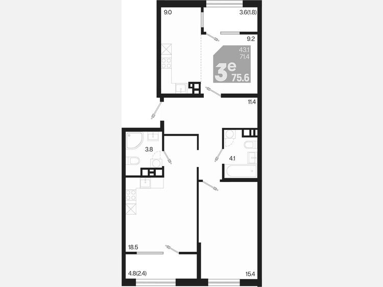 3-комнатная квартира, 75.60 м², 9/9 этаж фото 0