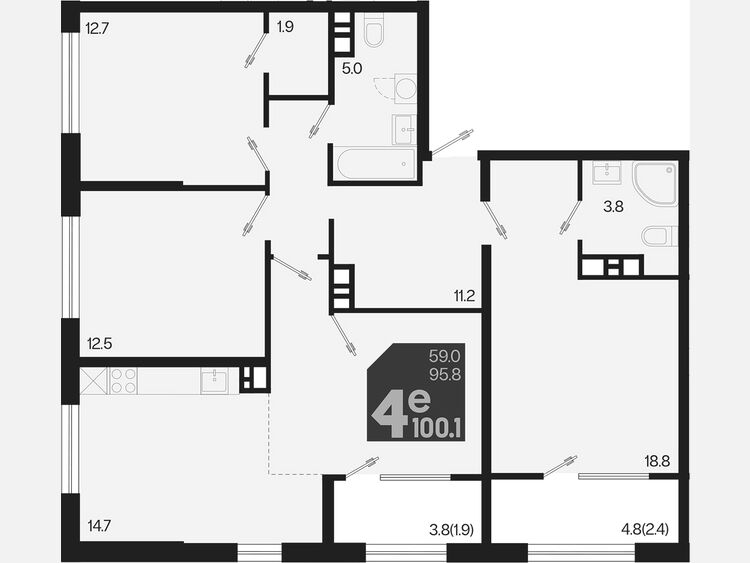 4-комнатная квартира, 100.10 м², 9/9 этаж фото 0