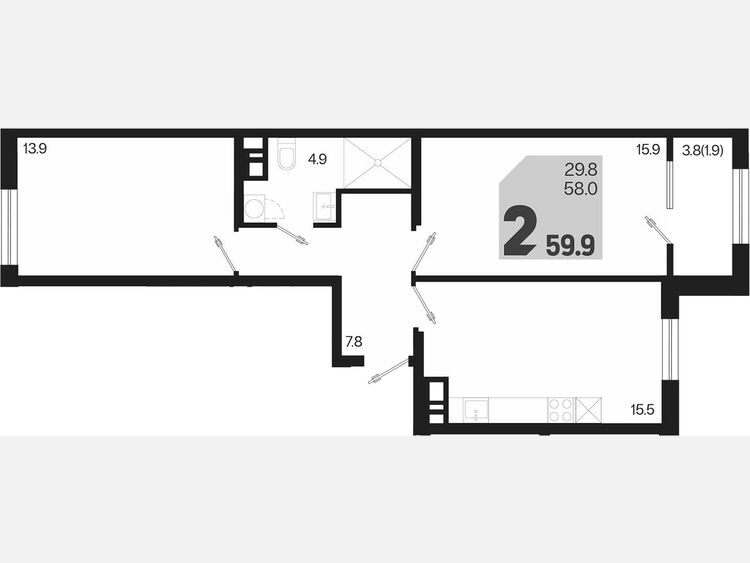 3-комнатная квартира, 59.90 м², 9/9 этаж фото 0