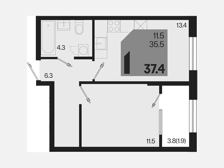 1-комнатная квартира, 37.40 м², 2/18 этаж фото 0