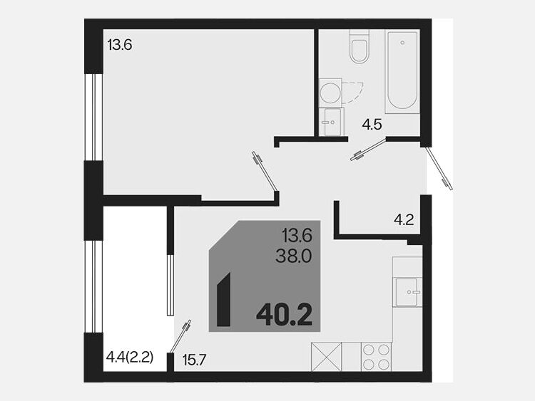 2-комнатная квартира, 40.20 м², 2/18 этаж фото 0