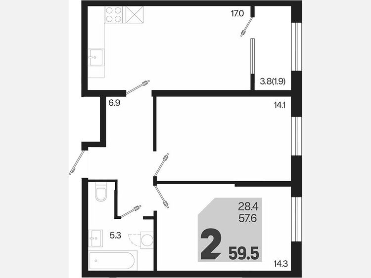 3-комнатная квартира, 59.50 м², 2/18 этаж фото 0
