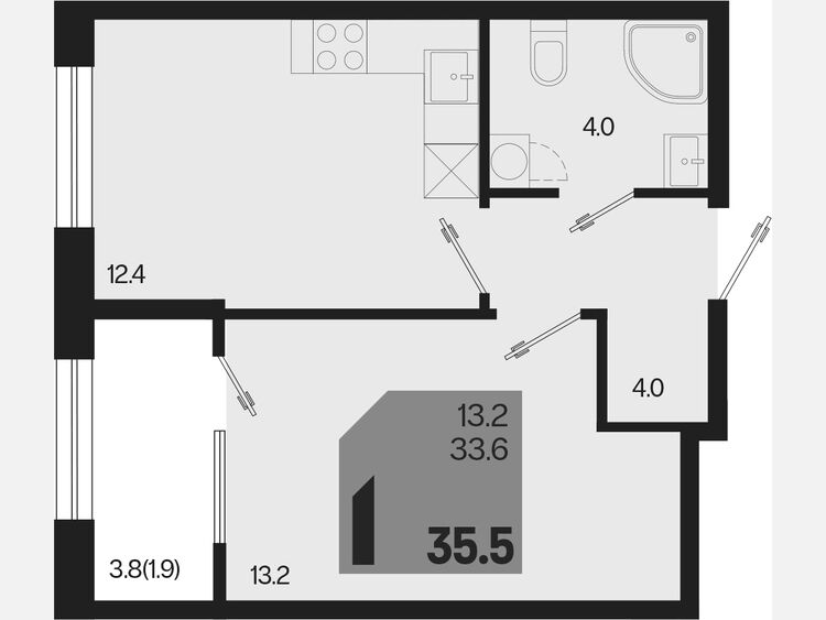 1-комнатная квартира, 35.50 м², 2/9 этаж фото 0
