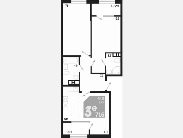 3-комнатная квартира, 71.60 м², 9/9 этаж фото 0