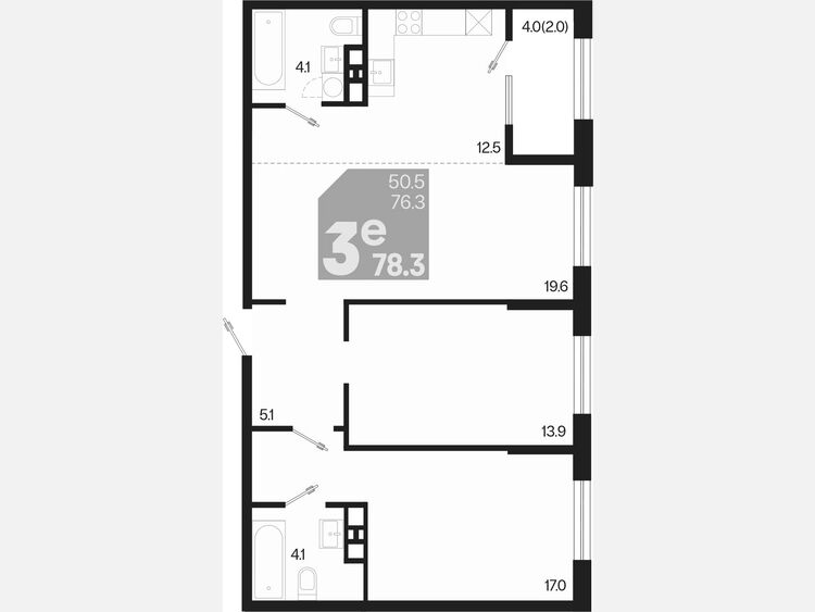 3-комнатная квартира, 78.30 м², 9/9 этаж фото 0