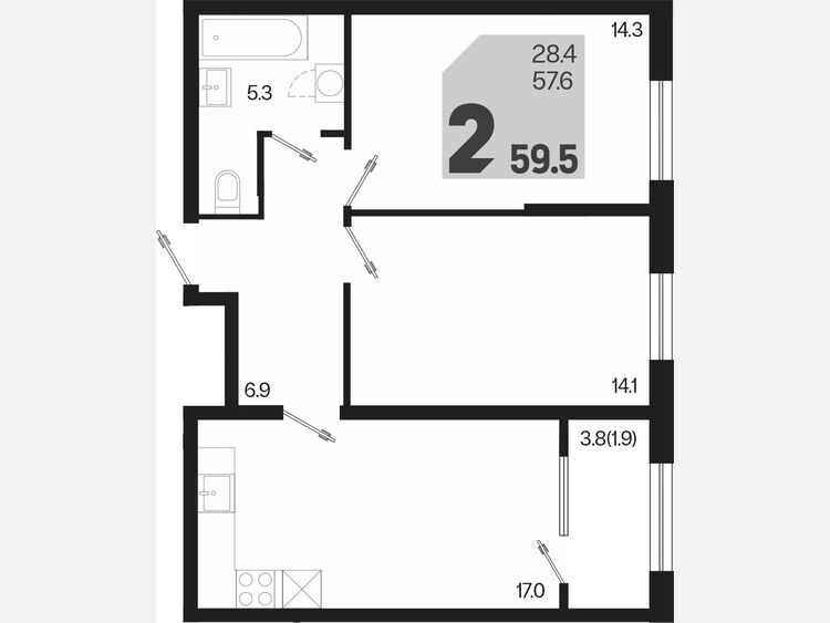 3-комнатная квартира, 59.50 м², 2/18 этаж фото 0
