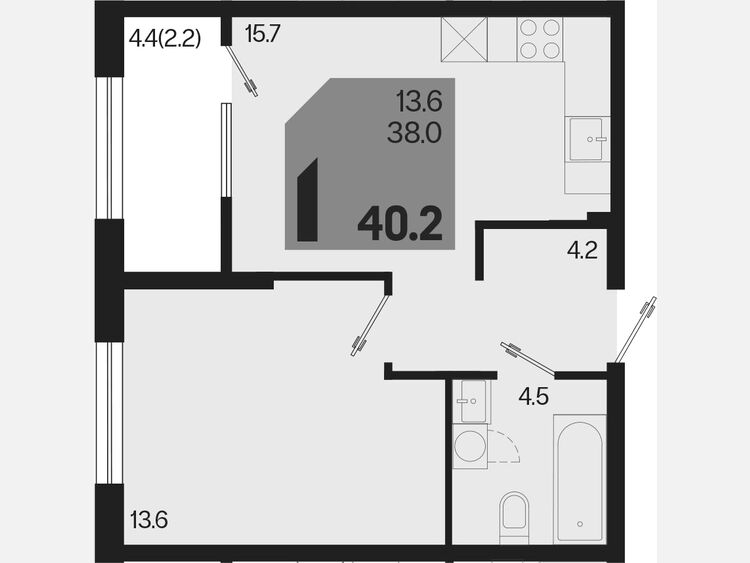2-комнатная квартира, 40.20 м², 2/18 этаж фото 0