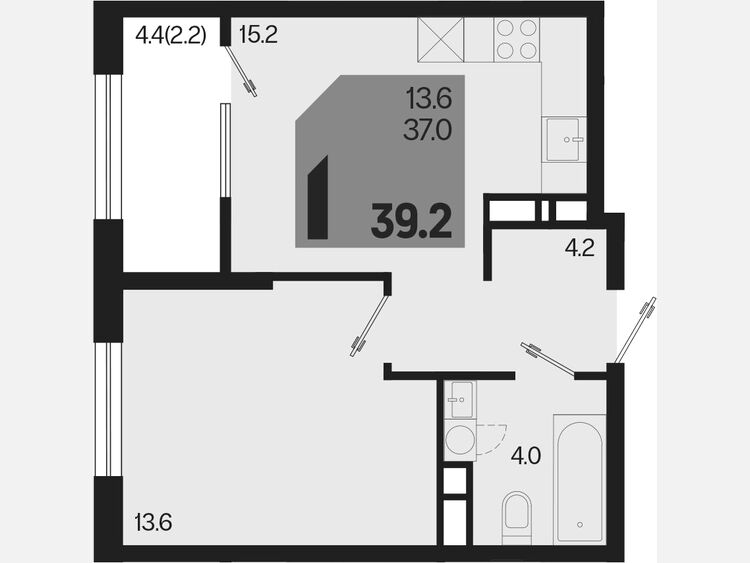 2-комнатная квартира, 39.20 м², 9/18 этаж фото 0