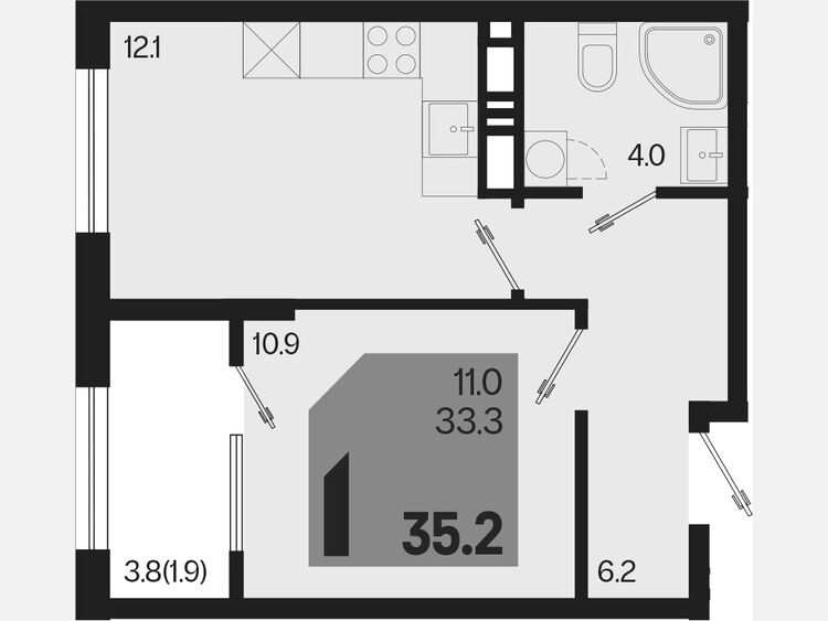 1-комнатная квартира, 35.20 м², 9/18 этаж фото 0