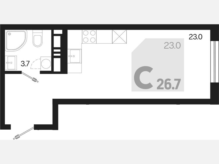 Студия, 26.70 м², 17/18 этаж фото 0