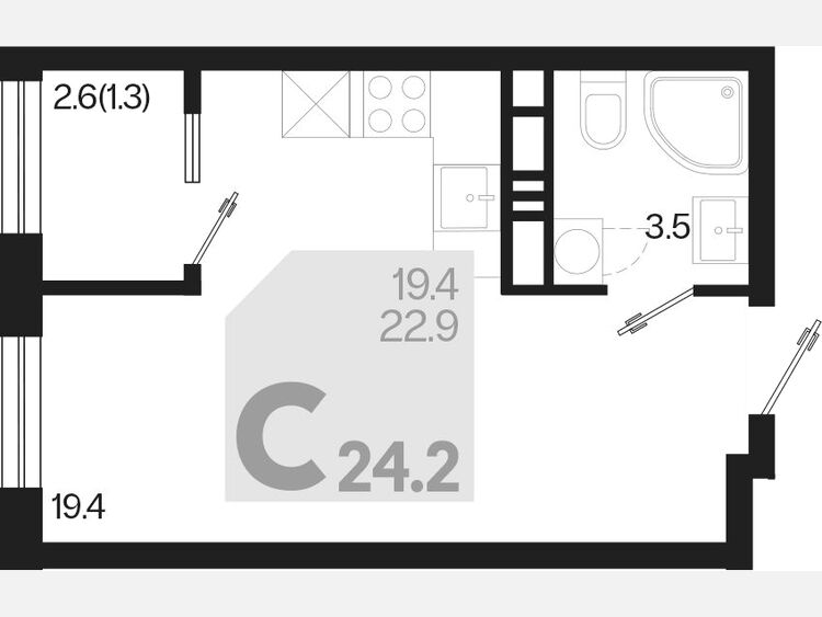 Студия, 24.20 м², 18/18 этаж фото 0