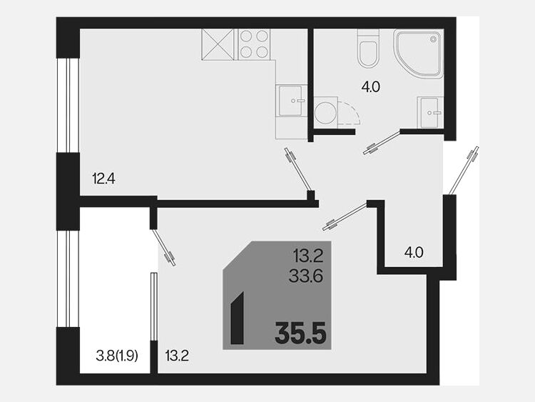 1-комнатная квартира, 35.50 м², 2/9 этаж фото 0