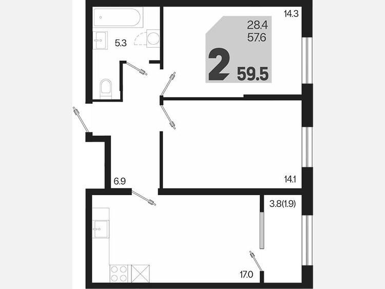 3-комнатная квартира, 59.50 м², 2/18 этаж фото 0