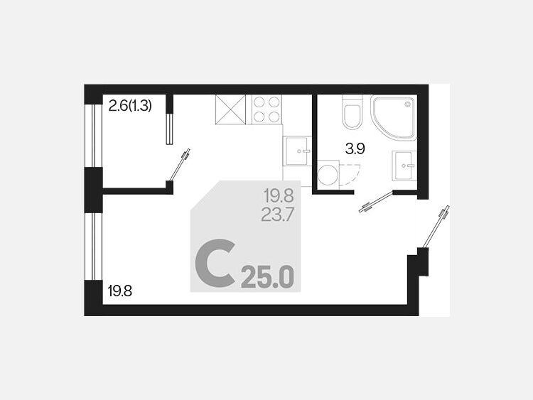 Студия, 25 м², 2/18 этаж фото 0
