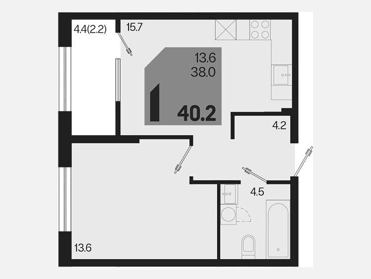 2-комнатная квартира, 40.20 м², 2/18 этаж фото 0