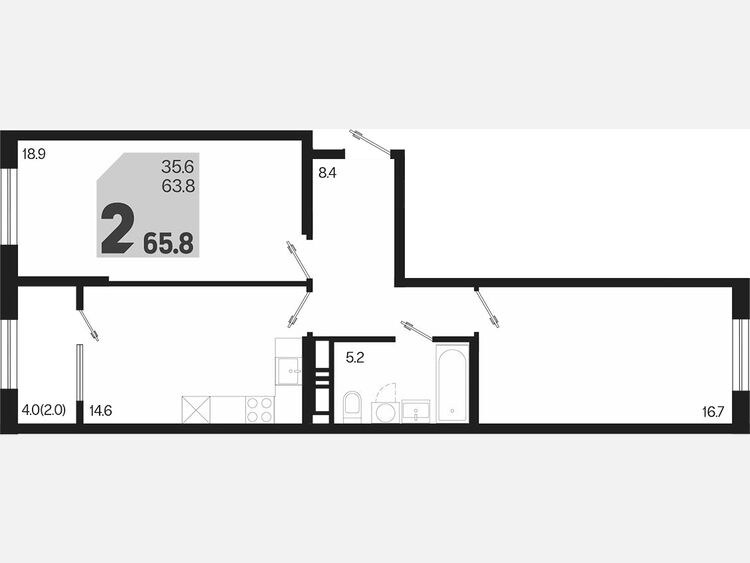 2-комнатная квартира, 65.80 м², 6/18 этаж фото 0