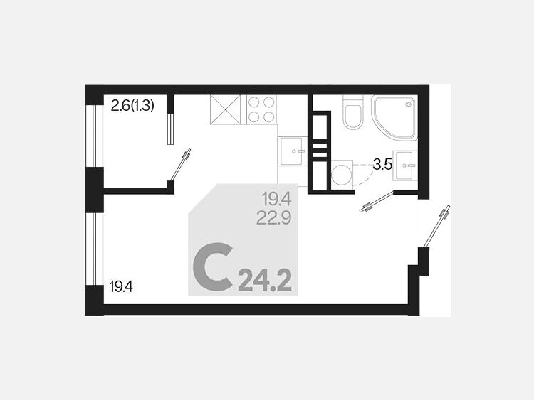 Студия, 24.20 м², 8/18 этаж фото 0